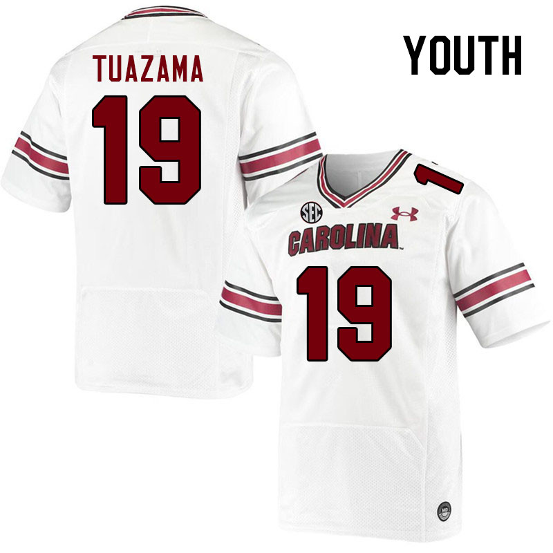 Youth #19 Drew Tuazama South Carolina Gamecocks 2023 College Football Jerseys Stitched-White